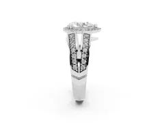 Pear Cut Diamond Halo Ring Set in White gold with Double Pavé Split Shank