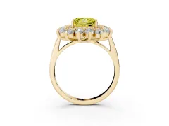 Fancy Yellow Princess Cut Diamond Floral Double Halo Ring Set in Yellow gold with Round Petals