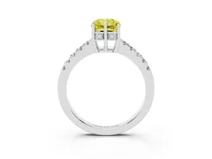 Fancy Yellow Radiant Cut Diamond Solitaire Engagement Ring Set in Platinum with Pavé Band and Prong Setting