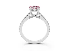 Fancy Pink Heart Cut Diamond Solitaire Ring Set in Silver with Brilliant Pavé Band and Prong Setting