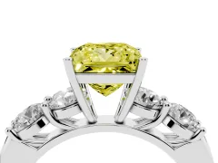 Fancy Yellow Princess Cut Diamond Five-Stone Prong Set Ring Set in White gold with Classic Band