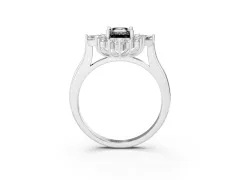 Fancy Black Emerald Cut Diamond Cluster Halo Ring Set in Platinum with Marquise and Round Accents