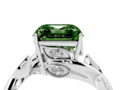 Fancy Green Asscher Cut Diamond Solitaire Twist Engagement Ring Set in Silver with Pavé Leaf Accents