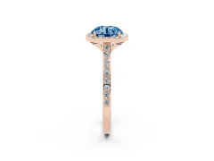 Fancy Blue Round Cut Diamond Halo Engagement Ring Set in Rose gold with Round Pavé Shoulders and Heart Gallery