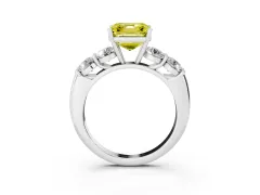 Fancy Yellow Asscher Cut Diamond Five-Stone Prong Set Ring Set in Platinum with Classic Band