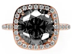 Fancy Black Round Cut Diamond Halo Engagement Ring Set in Rose gold with Round Pavé Shoulders and Heart Gallery