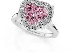 Fancy Pink Heart Cut Diamond Cluster Halo Solitaire Ring Set in White gold with Prong Setting