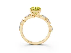 Fancy Yellow Round Cut Diamond Solitaire Ring Set in Yellow gold with Twisted Marquise Accent Band