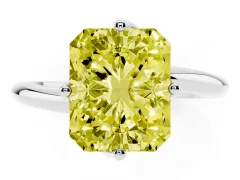 Fancy Yellow Radiant Cut Diamond Solitaire Engagement Ring Set in Silver with Classic Plain Band