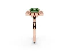 Fancy Green Asscher Cut Diamond Cluster Halo Ring Set in Rose gold with Milgrain Bezel Accents and Plain Band