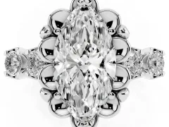 Marquise Cut Diamond Floral Halo Ring Set in Platinum with Shared Prong Band
