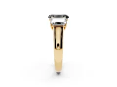 Fancy Black Emerald Cut Diamond Three-Stone Ring Set in Yellow gold with Plain Polished Band