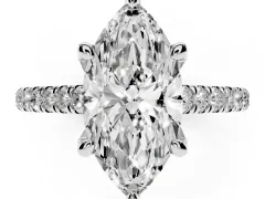 Marquise Cut Diamond Solitaire Ring Set in Silver with Brilliant Pavé Band and Prong Setting