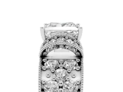 Princess Cut Diamond Milgrain Halo Pavé Engagement Ring Set in Silver with Prong Setting