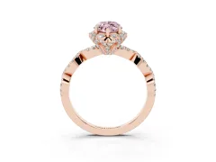 Fancy Pink Marquise Cut Diamond Halo Twist Band Solitaire Ring Set in Rose gold with Prong-Set Center Stone