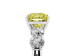Fancy Yellow Princess Cut Diamond Five-Stone Prong Set Ring Set in Silver with Classic Band