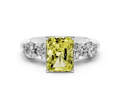 Fancy Yellow Radiant Cut Diamond Five-Stone Prong Set Ring Set in White gold with Classic Band