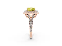 Fancy Yellow Princess Cut Diamond Double Halo Ring Set in Rose gold with Pavé Band