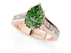 Fancy Green Pear Cut Diamond Channel Set Solitaire Engagement Ring Set in Rose gold with Prong Setting