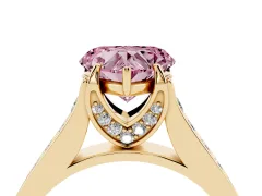 Fancy Pink Heart Cut Diamond Solitaire Pavé Engagement Ring Set in Yellow gold with Prong Setting