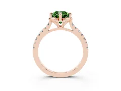 Fancy Green Cushion Cut Diamond Solitaire Ring Set in Rose gold with Pavé Band and Floral Prong Setting