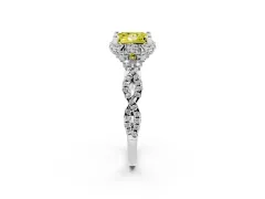 Fancy Yellow Princess Cut Diamond Halo Twist Band Solitaire Ring Set in Silver with Prong-Set Center Stone
