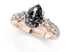 Fancy Black Pear Cut Diamond Pavé Engagement Ring Set in Rose gold with Prong Setting