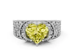 Fancy Yellow Heart Cut Diamond Milgrain Halo Pavé Engagement Ring Set in Silver with Prong Setting