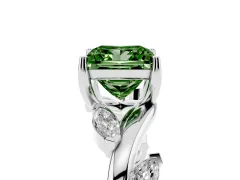 Fancy Green Princess Cut Diamond Solitaire Ring Set in Silver with Twisted Marquise Accent Band