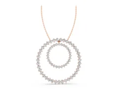 Round Diamond Double Halo Pendant Set in Rose gold with Prong-Set Accents