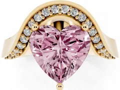 Fancy Pink Heart Cut Diamond Solitaire Engagement Ring Set in Yellow gold with Pavé Shoulders