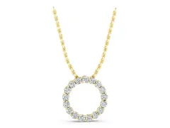 Round Diamond Circle Pendant Set in Yellow gold with Prong-Set Stone Ring