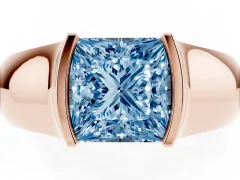 Fancy Blue Princess Cut Diamond Bezel Solitaire Ring Set in Rose gold with Wide Band