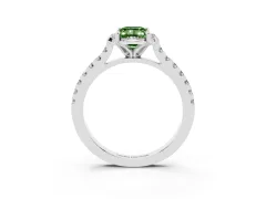 Fancy Green Emerald Cut Diamond Solitaire Ring Set in White gold with Pavé Band and Floral Prong Setting