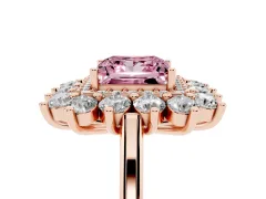 Fancy Pink Princess Cut Diamond Floral Double Halo Ring Set in Rose gold with Round Petals