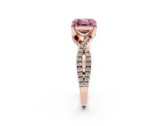 Fancy Pink Asscher Cut Diamond Twist Pavé Solitaire Engagement Ring Set in Rose gold with Prong Setting