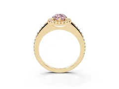 Fancy Pink Marquise Cut Diamond Pavé Halo Ring Set in Yellow gold with Prong Setting