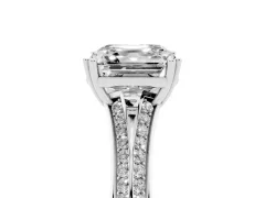 Asscher Cut Diamond Split Shank Pavé Engagement Ring Set in White gold with Prong-Set Center Stone