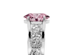 Fancy Pink Oval Cut Diamond Pavé Engagement Ring Set in Platinum with Prong Setting