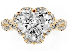 Heart Cut Diamond Halo Twist Band Solitaire Ring Set in Yellow gold with Prong-Set Center Stone