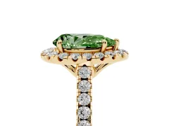 Fancy Green Pear Cut Diamond Pavé Halo Engagement Ring Set in Yellow gold with Pavé Band and Prong Setting