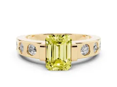 Fancy Yellow Emerald Cut Diamond Channel-Set Band Ring Set in Yellow gold with Bezel Prong Setting