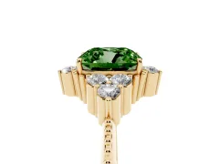 Fancy Green Cushion Cut Diamond Cluster Ring Set in Yellow gold with Beaded Band