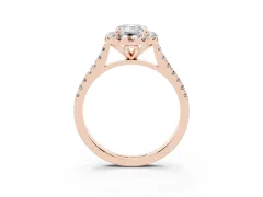 Emerald Cut Diamond Cushion Halo Ring Set in Rose gold with Pavé Band