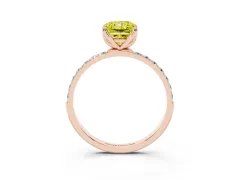 Fancy Yellow Radiant Cut Diamond Solitaire Engagement Ring Set in Rose gold with Round Pavé Band and Prong Setting