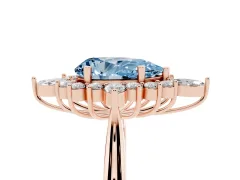 Fancy Blue Pear Cut Diamond Cluster Halo Ring Set in Rose gold with Marquise and Round Accents