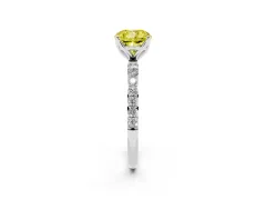Fancy Yellow Cushion Cut Diamond Solitaire Engagement Ring Set in Silver with Round Pavé Band and Prong Setting