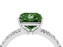 Fancy Green Princess Cut Diamond Pavé Solitaire Engagement Ring Set in Platinum with Prong Setting