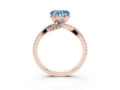 Fancy Blue Heart Cut Diamond Twist Pavé Solitaire Engagement Ring Set in Rose gold with Prong Setting