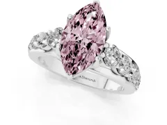 Fancy Pink Marquise Cut Diamond Pavé Engagement Ring Set in White gold with Prong Setting